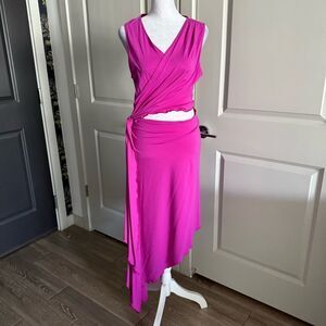 Nordstrom TOPSHOP Asymmetric Cutout Midi Dress in Bright Pink Size M